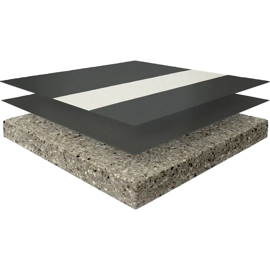 Sistema epossidico multistrato continuo per aree pedonali o carrabili soggette a traffico leggero. Spessore 0,8 -1,2 mm.