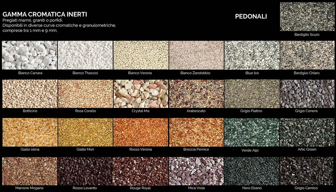 Prima Drain Stone - GAMMA CROMATICA INERTI PEDONALI Pregiati marmi graniti o porfidi.
